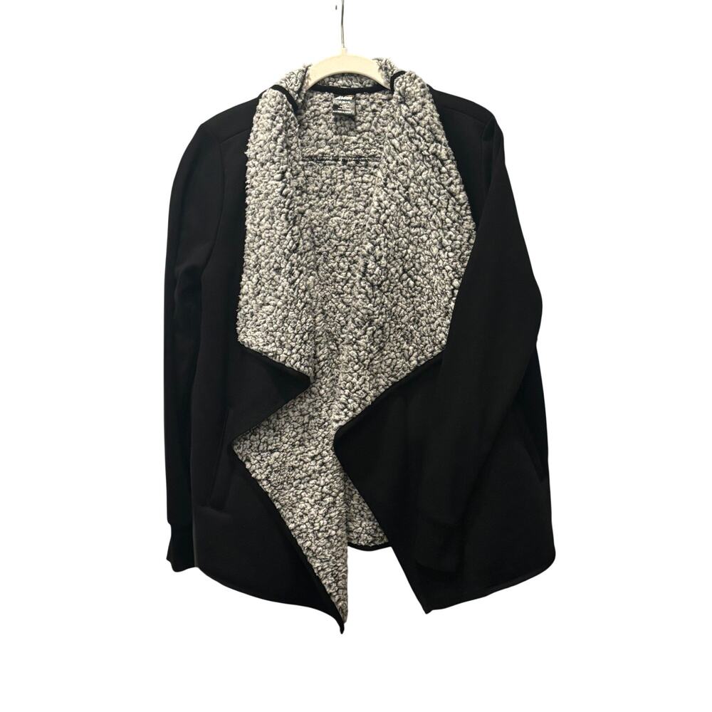 AVIA Sherpa Lined Open Front Jacket Women’s M Black Cozy Athleisure - Picture 3 of 6